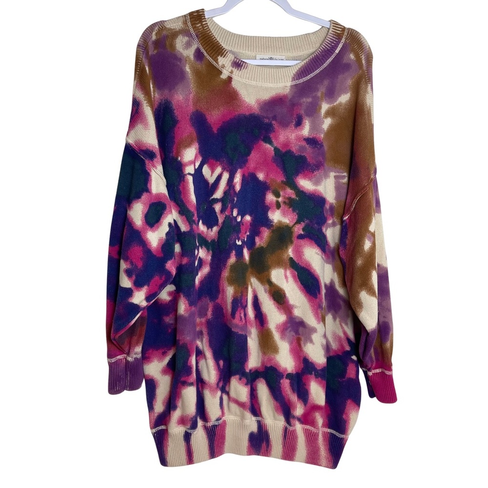 Natural Life Taylor Oversized Purple/Magenta Tie Dye Cotton Sweater Sz S/Med